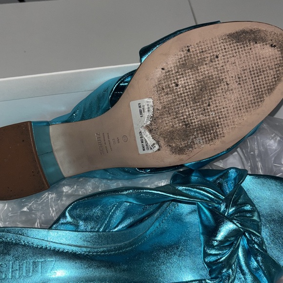 Metallic Blue Slip-On Heels - Picture 4 of 5